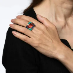 Bague Oeil d'Horus bande or jaune Lapis Turquoise