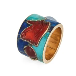 Bague Oeil d'Horus bande or jaune Lapis Turquoise