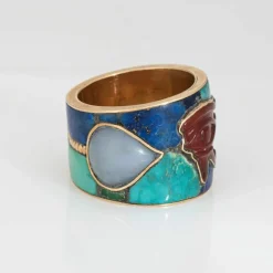 Bague Oeil d'Horus bande or jaune Lapis Turquoise