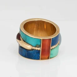 Bague Oeil d'Horus bande or jaune Lapis Turquoise