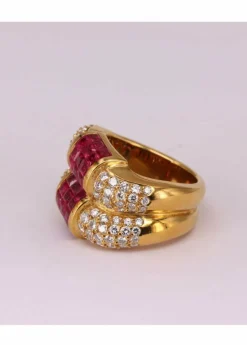 Bague ondulée Or jaune Rubis et Diamants