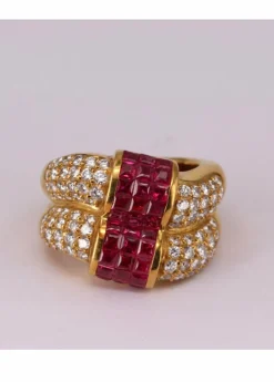 Bague ondulée Or jaune Rubis et Diamants