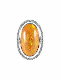 Bague Opale de feu et diamants
