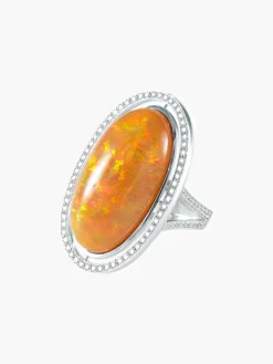 Bague Opale de feu et diamants
