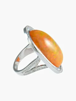 Bague Opale de feu et diamants