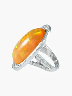Bague Opale de feu et diamants