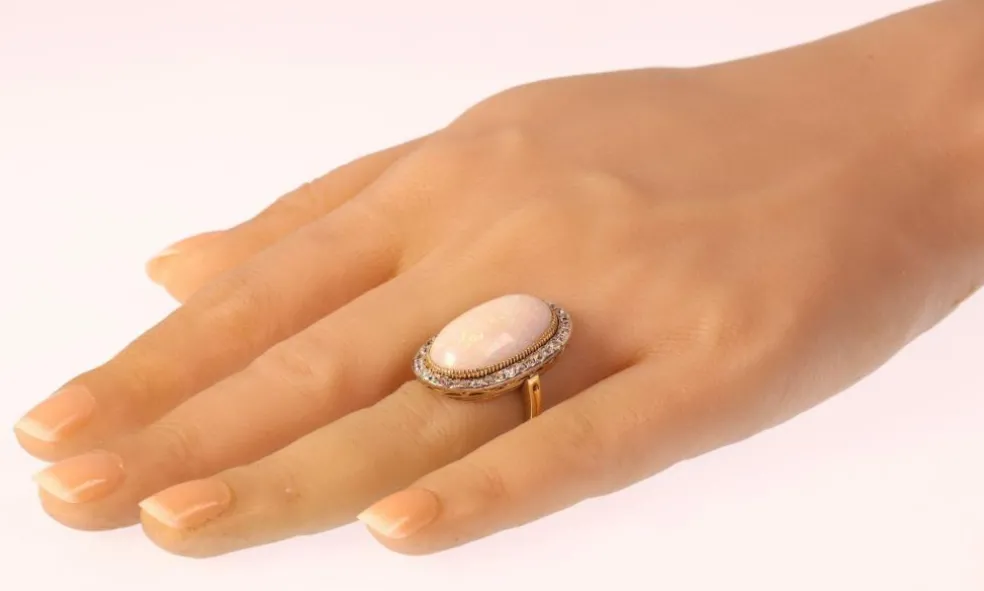 Bague opale et diamants