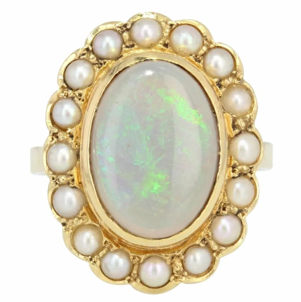 Bague opale et perles sur or jaune