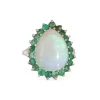 Bague Opale Émeraude Vintage Or Blanc Poire Cocktail