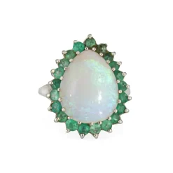 Bague Opale Émeraude Vintage Or Blanc Poire Cocktail