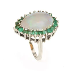 Bague Opale Émeraude Vintage Or Blanc Poire Cocktail