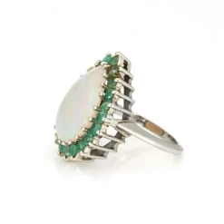 Bague Opale Émeraude Vintage Or Blanc Poire Cocktail