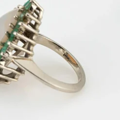Bague Opale Émeraude Vintage Or Blanc Poire Cocktail