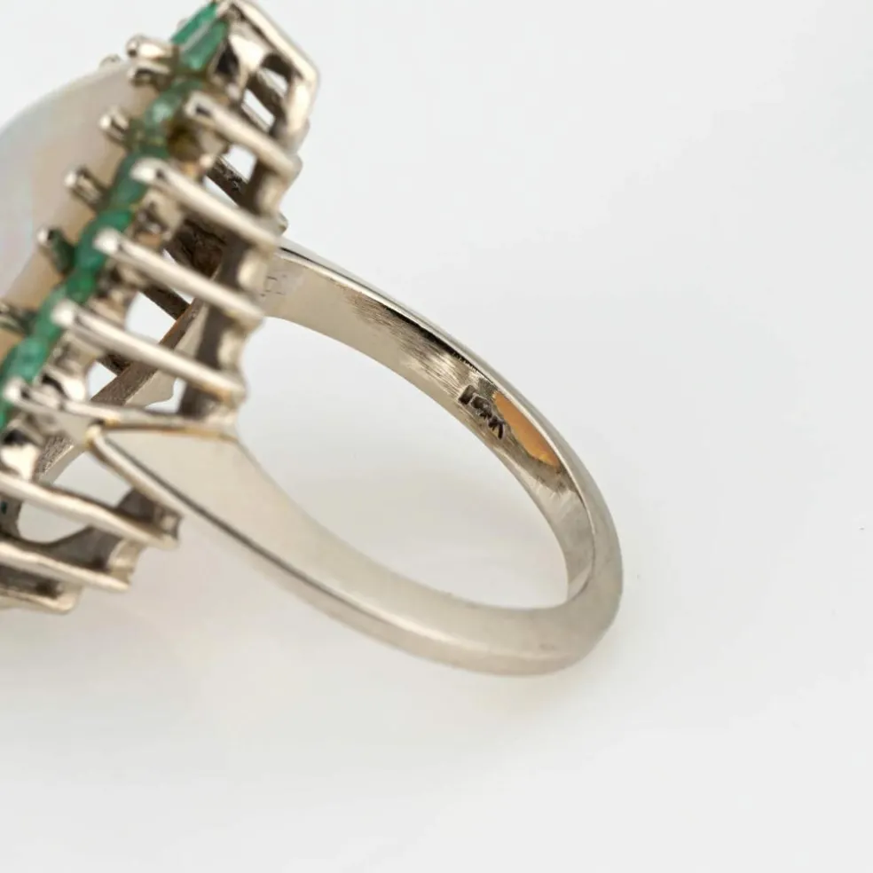 Bague Opale Émeraude Vintage Or Blanc Poire Cocktail