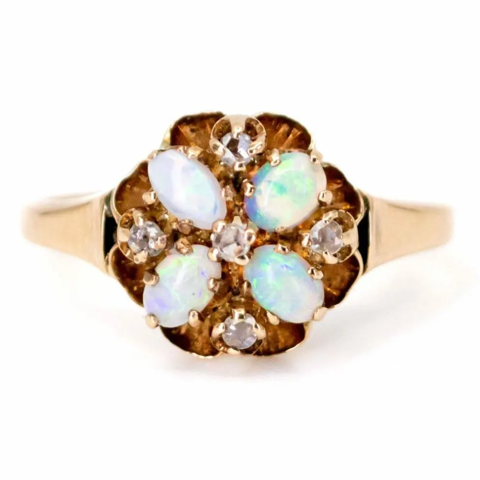 Bague opales, diamants