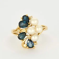 Bague or jaune perles saphirs