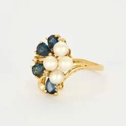 Bague or jaune perles saphirs