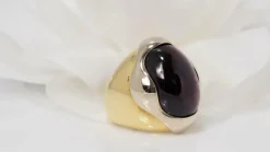 Bague or bicolore améthyste cabochon