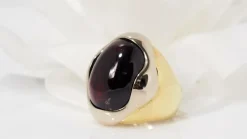 Bague or bicolore améthyste cabochon