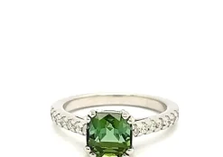 Bague Or Blanc 18 Carats Tourmaline Taille Coussin et Diamants