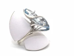 Bague or blanc 750 mil et aigue marine