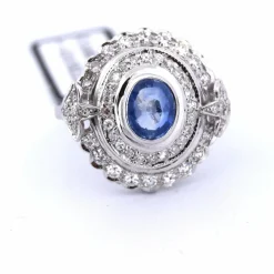 BAGUE OR BLANC - SAPHIR et DIAMANTS - ART DÉCO'