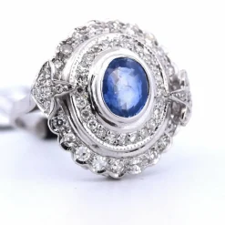 BAGUE OR BLANC - SAPHIR et DIAMANTS - ART DÉCO'