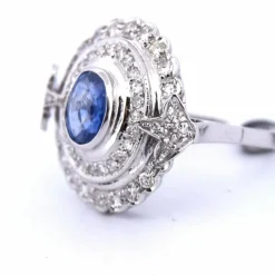 BAGUE OR BLANC - SAPHIR et DIAMANTS - ART DÉCO'