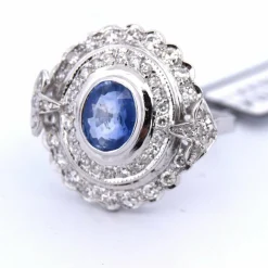 BAGUE OR BLANC - SAPHIR et DIAMANTS - ART DÉCO'