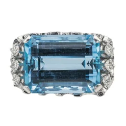 Bague Or blanc Aigue marine, Diamant