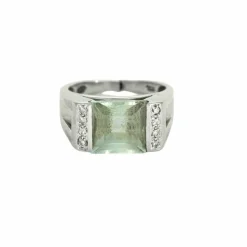 Bague or blanc, aigue marine et diamants