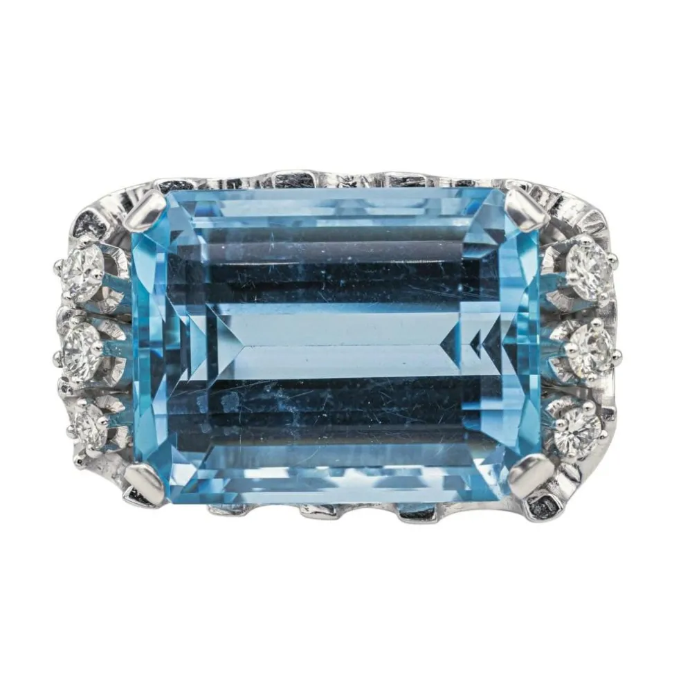 Bague Or blanc Aigue marine, Diamant