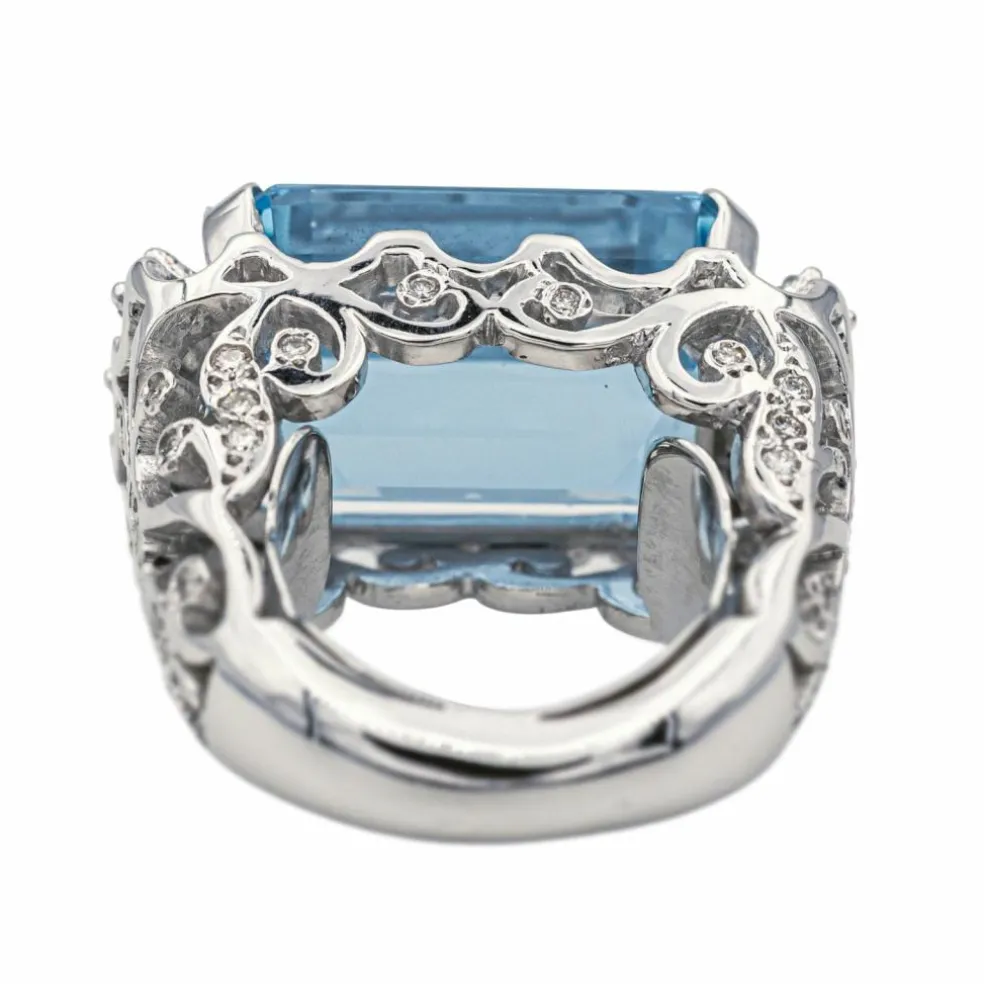 Bague Or blanc Aigue marine, Diamant