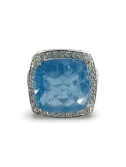 Bague or blanc Aigue-marine 11,12 ct et diamants