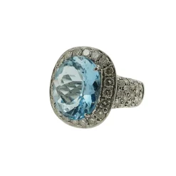 Bague or blanc aigue-marine diamants