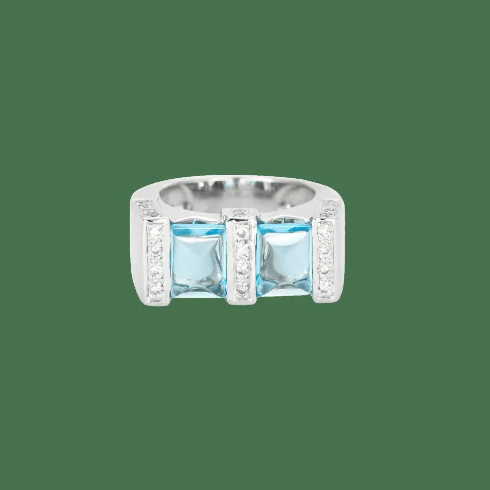 Bague or blanc aigue-marine diamants