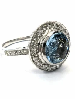Bague or blanc aigue-marine diamants