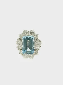 Bague or blanc aigue-marine diamants