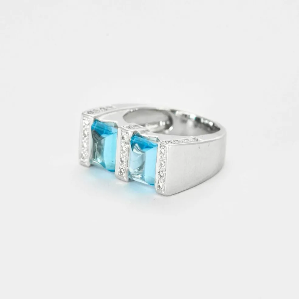 Bague or blanc aigue-marine diamants