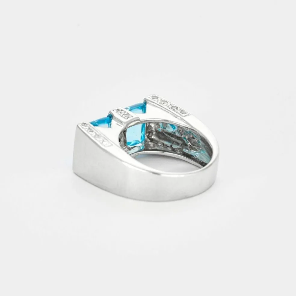 Bague or blanc aigue-marine diamants