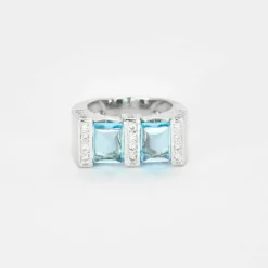 Bague or blanc aigue-marine diamants