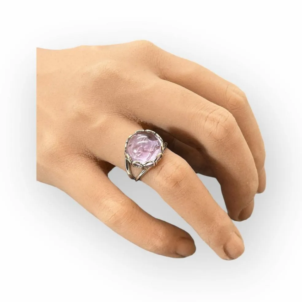 Bague or blanc améthyste cabochon