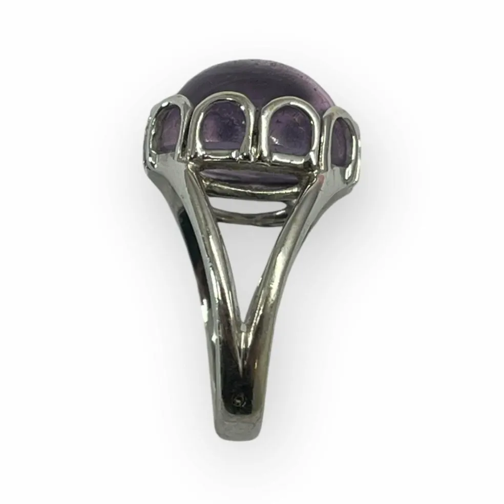 Bague or blanc améthyste cabochon