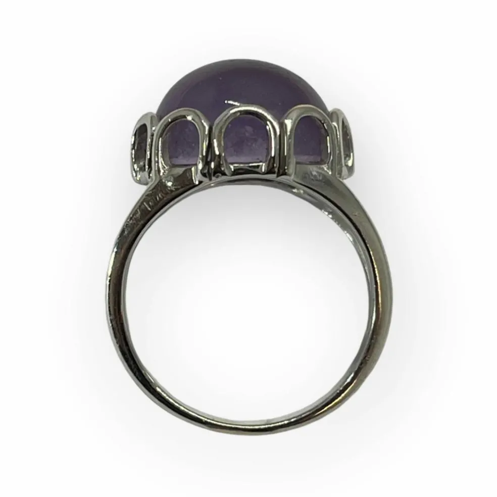Bague or blanc améthyste cabochon