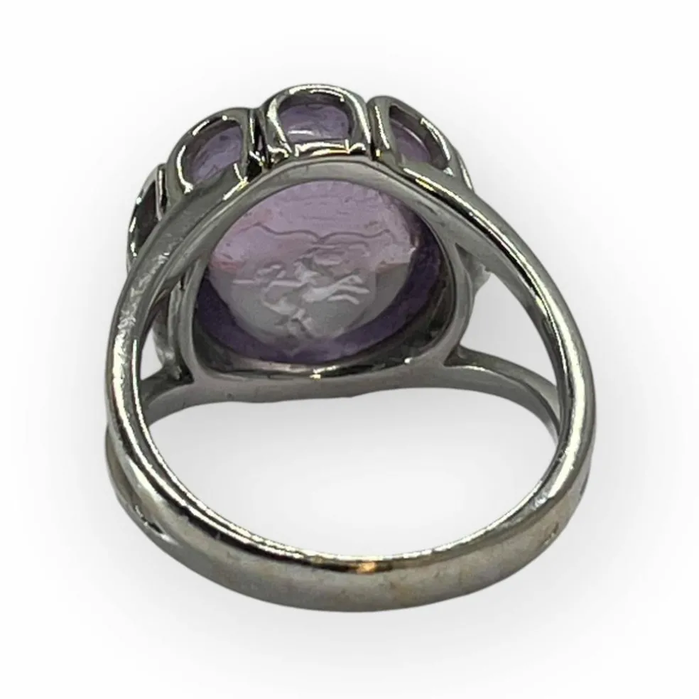 Bague or blanc améthyste cabochon
