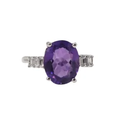 Bague or blanc améthyste et diamants