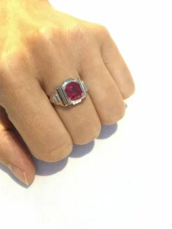 Bague Or Blanc Art Déco pierre rose
