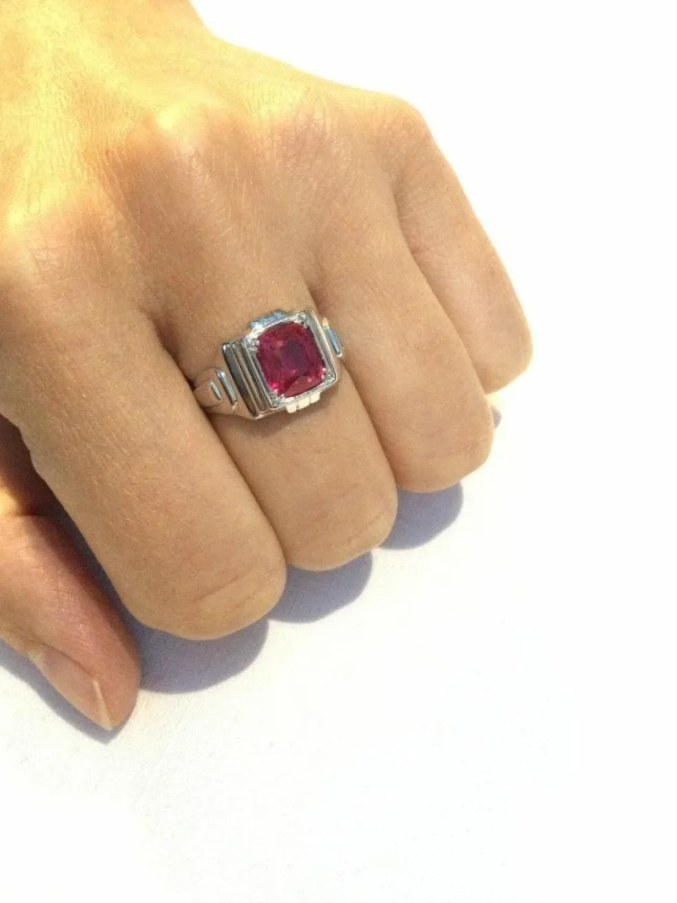 Bague Or Blanc Art Déco pierre rose