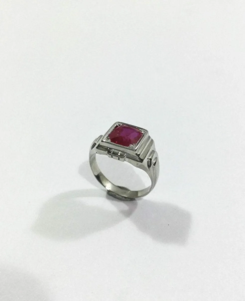 Bague Or Blanc Art Déco pierre rose