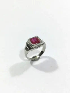 Bague Or Blanc Art Déco pierre rose